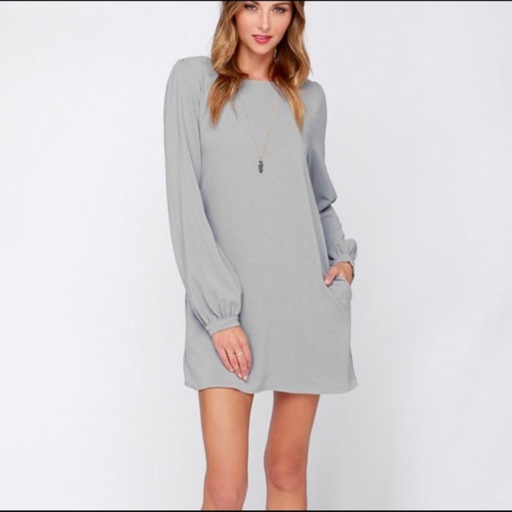 Lulu's Gray Crepe Mini Dress - Picture 2 of 10